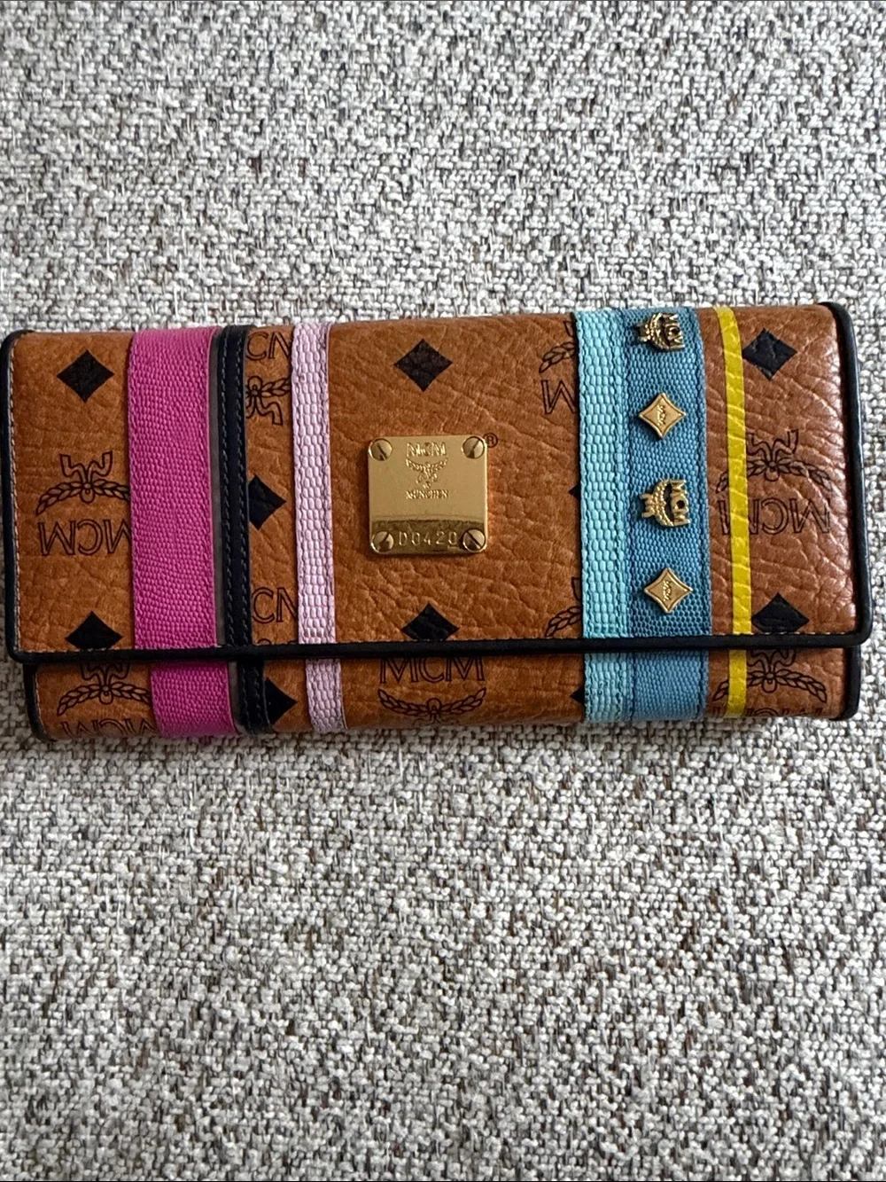 MCM Cognac Visetos Continental Wallet with Colorful Stripe Accents - Picture 1 of 11